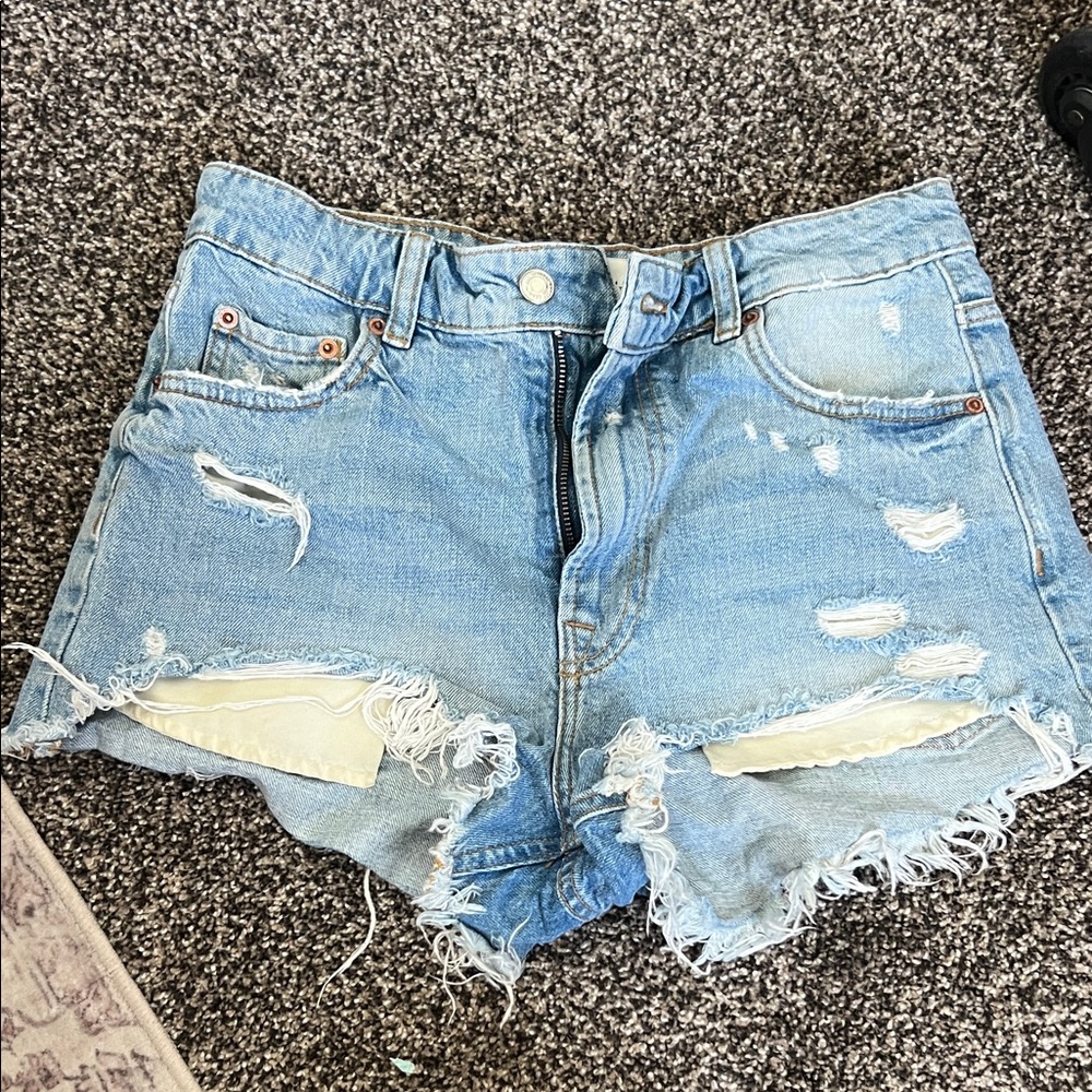 Zara Light Blue Ripped Jean Shorts